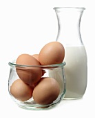 Eggs and a jug of milk