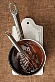 Saucepan of melted chocolate