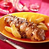 Pork fillet with apples,star anise,licorice and orange blossom honey