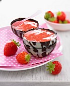 Strawberry-banana smoothie in two chocolate casings