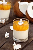 Exotic panna cotta with mango and coconut