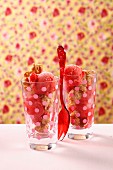 Strawberry sorbet with pepper and crispies
