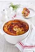 Soufflé with onions, bacon and cheese