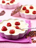 Catalan cream dessert with raspberries, chocolate-orange tuiles