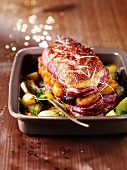 Roasted duck breast with fruit and sauteed potatoes