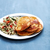 Chickpea pancakes with tabbouleh