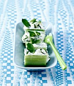 Cucumber stuffed with goat's cheese and mint