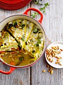 Ratatouille-style vegetable cake with pine nuts