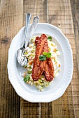 Turkey bacon with rice and vegetables