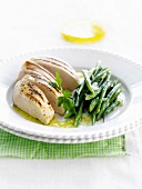 grilled chicken breast with lemon butter, green beans with onions