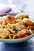Fettuccine with savory and oyster fritters