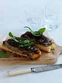 Pan-fried foie gras and caramelized onions on toast