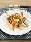 Pan-fried artichokes and scallops on a bed of white haricot bean mash