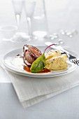 Duckling fillet and mashed potatoes with truffles