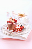Chocolate fondante with mascarpone cream, summer fruit and cherry syrup