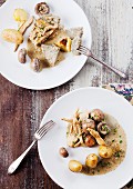 Artichokes with chicken,mushrooms and potatoes