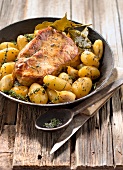 Slowly cooked shoulder of veal with Grenaille potatoes,thyme and bay leaves