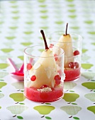 Pear Melba with redcurrants