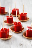 Tomato-pepper iced cubes on sticks
