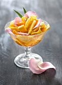Exotic fruit salad with rose syrup