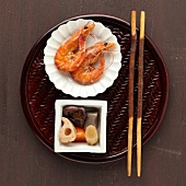 Shrimps mit verschiedenem japanischem Gemüse