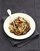 Beef, fennel and flaked crab meat wok