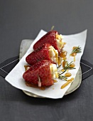 Strawberries in Pouligny-Saint-Pierre,caramel and rosemary brochettes