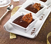 Chocolate cream dessert with crunchy tuiles
