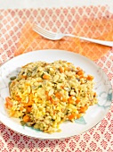 Rice in creamy saffron sauce with seeds