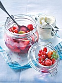 Summer fruit marinated in hibiscus syrup and whipped mascarpone