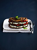 Layered grilled vegetables and chive cream cheese