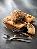 Caramelized almond Financiers and toffee ice cream