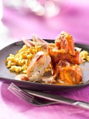 Tikka masala-style chicken with Indian-style orange lentils