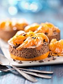 Chocolate mousse and clementine small terrines