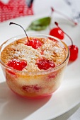 Individual cherry batter pudding