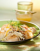 Pan-fried scallops on a bed of fennel sauerkraute and citrus fruit sauce