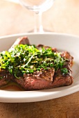 Pan-fried rumpsteak with fresh herbs