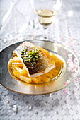 Sea bass fillet with caramelized salsifies