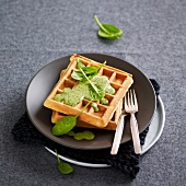 Waffles with curried spinach