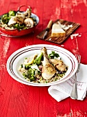Rice and chicken with green vegetables and parmesan
