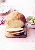 Brioche bread bun and salad