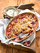 Plum and grape Speculos ginger biscuit crumble