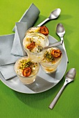 Individual rice puddings with dried apricots and pistachios