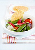 Mixed steamed crisp vegetables and parmesan tuiles