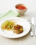 Ground chicken and herb patty with wheat and parsley