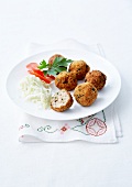 Chicken and parsley croquettes, white cabbage salad