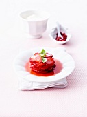 Fresh strawberry mille-feuille in syrup