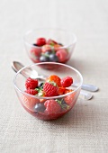 Summer fruit salad with mint and raspberry coulis