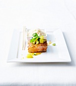 Half-cooked tuna in sesame seed crust,citrus fruit sauce