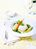 Cod and spring vegetable creamy Nage